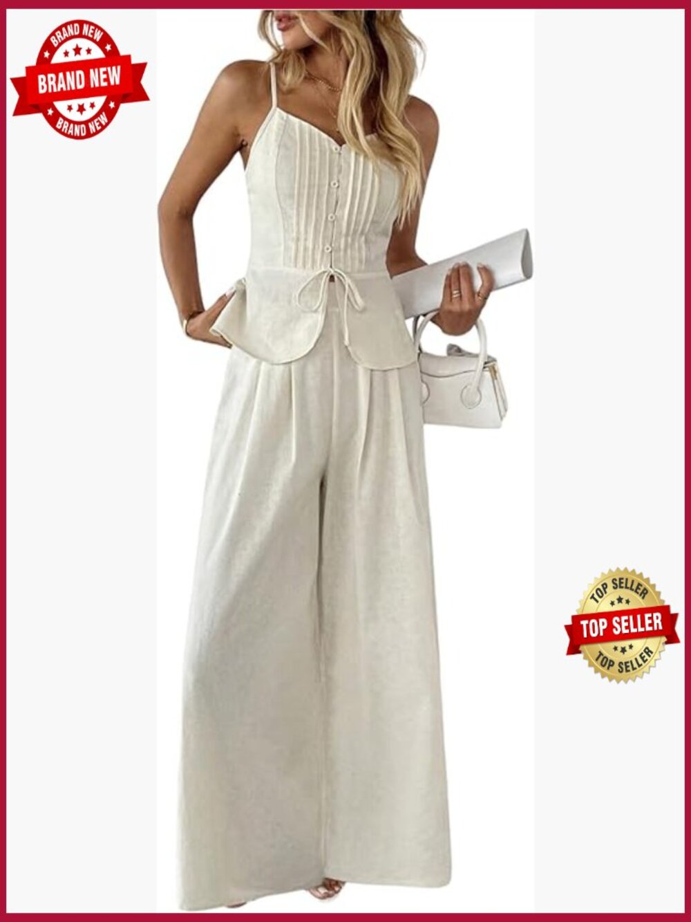 2-Piece Peplum Cami & Wide Leg Pants Set Summer Outfit